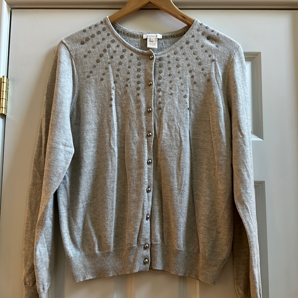 Sundance Grey Wool Cotton Blend Cardigan SzL